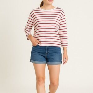 Levis Striped Long Sleeve Top Red‎ and White Cotton Blend Boxy Fit XL